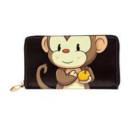 LHCVSFGW Leather Wallet for Women Men Bifold Wallet Ultra Slim Credit Card Holder Cartoon monkey holding fruit Ladies Clutch Purse, Black, One Size