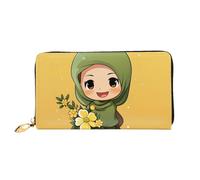 LHCVSFGW Leather Wallet for Women Men Bifold Wallet Ultra Slim Credit Card Holder Cartoon Muslim Girl Ladies Clutch Purse, Black, One Size