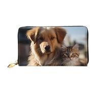 LHCVSFGW Leather Wallet for Women Men Bifold Wallet Ultra Slim Credit Card Holder Cats and Dogs Ladies Clutch Purse, Black, One Size