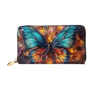 LHCVSFGW Leather Wallet for Women Men Bifold Wallet Ultra Slim Credit Card Holder Color butterfly background Ladies Clutch Purse, Black, One Size