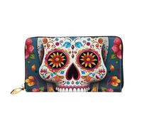 LHCVSFGW Leather Wallet for Women Men Bifold Wallet Ultra Slim Credit Card Holder Colorful Sugar Skull Ladies Clutch Purse, Black, One Size