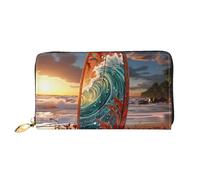 LHCVSFGW Leather Wallet for Women Men Bifold Wallet Ultra Slim Credit Card Holder Colorful surfboard Ladies Clutch Purse, Black, One Size