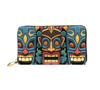 LHCVSFGW Leather Wallet for Women Men Bifold Wallet Ultra Slim Credit Card Holder Colorful tiki mask pattern Ladies Clutch Purse, Black, One Size