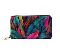 LHCVSFGW Leather Wallet for Women Men Bifold Wallet Ultra Slim Credit Card Holder Colorful tropical leaves pattern Ladies Clutch Purse, Black, One Size