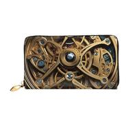 LHCVSFGW Leather Wallet for Women Men Bifold Wallet Ultra Slim Credit Card Holder Cool Steampunk Gears Ladies Clutch Purse, Black, One Size