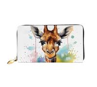 LHCVSFGW Leather Wallet for Women Men Bifold Wallet Ultra Slim Credit Card Holder Cute giraffe watercolor Ladies Clutch Purse, Black, One Size