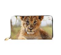 LHCVSFGW Leather Wallet for Women Men Bifold Wallet Ultra Slim Credit Card Holder Cute little animal lion Ladies Clutch Purse, Black, One Size