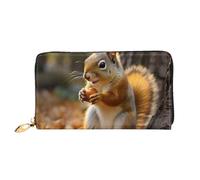LHCVSFGW Leather Wallet for Women Men Bifold Wallet Ultra Slim Credit Card Holder Cute Squirrel Eating Nuts Ladies Clutch Purse, Black, One Size
