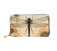 LHCVSFGW Leather Wallet for Women Men Bifold Wallet Ultra Slim Credit Card Holder Dragonfly on sunflower Ladies Clutch Purse, Black, One Size