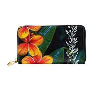 LHCVSFGW Leather Wallet for Women Men Bifold Wallet Ultra Slim Credit Card Holder Eye-catching Hawaiian flowers Ladies Clutch Purse, Black, One Size