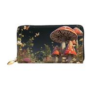 LHCVSFGW Leather Wallet for Women Men Bifold Wallet Ultra Slim Credit Card Holder Fairy tale style mushrooms Ladies Clutch Purse, Black, One Size