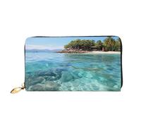 LHCVSFGW Leather Wallet for Women Men Bifold Wallet Ultra Slim Credit Card Holder Fiji Island and Clear Sea Ladies Clutch Purse, Black, One Size