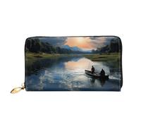 LHCVSFGW Leather Wallet for Women Men Bifold Wallet Ultra Slim Credit Card Holder Fishing Scenic Ladies Clutch Purse, Black, One Size