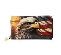 LHCVSFGW Leather Wallet for Women Men Bifold Wallet Ultra Slim Credit Card Holder Flag and Eagle Ladies Clutch Purse, Black, One Size