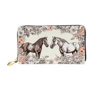 LHCVSFGW Leather Wallet for Women Men Bifold Wallet Ultra Slim Credit Card Holder Flowers and horses hand drawn Ladies Clutch Purse, Black, One Size