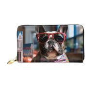 LHCVSFGW Leather Wallet for Women Men Bifold Wallet Ultra Slim Credit Card Holder French Bulldog Wearing Sunglasses Ladies Clutch Purse, Black, One Size