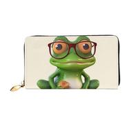LHCVSFGW Leather Wallet for Women Men Bifold Wallet Ultra Slim Credit Card Holder Frog wearing glasses Ladies Clutch Purse, Black, One Size