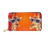 LHCVSFGW Leather Wallet for Women Men Bifold Wallet Ultra Slim Credit Card Holder Giraffe wearing sunglasses Ladies Clutch Purse, Black, One Size