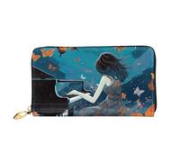 LHCVSFGW Leather Wallet for Women Men Bifold Wallet Ultra Slim Credit Card Holder Girl Playing Piano Ladies Clutch Purse, Black, One Size