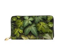 LHCVSFGW Leather Wallet for Women Men Bifold Wallet Ultra Slim Credit Card Holder Green leaves and plants Ladies Clutch Purse, Black, One Size
