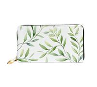 LHCVSFGW Leather Wallet for Women Men Bifold Wallet Ultra Slim Credit Card Holder Green Leaves Ladies Clutch Purse, Black, One Size