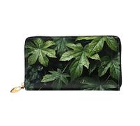 LHCVSFGW Leather Wallet for Women Men Bifold Wallet Ultra Slim Credit Card Holder Green Leaves Pattern Ladies Clutch Purse, Black, One Size