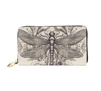 LHCVSFGW Leather Wallet for Women Men Bifold Wallet Ultra Slim Credit Card Holder Hand drawn floral dragonfly Ladies Clutch Purse, Black, One Size