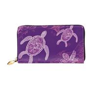 LHCVSFGW Leather Wallet for Women Men Bifold Wallet Ultra Slim Credit Card Holder Hawaii with purple sea turtle Ladies Clutch Purse, Black, One Size