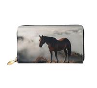 LHCVSFGW Leather Wallet for Women Men Bifold Wallet Ultra Slim Credit Card Holder Horse on a Misty Mountaintop Ladies Clutch Purse, Black, One Size