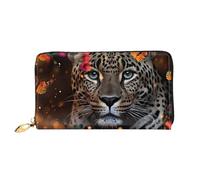 LHCVSFGW Leather Wallet for Women Men Bifold Wallet Ultra Slim Credit Card Holder Leopard and Butterfly Ladies Clutch Purse, Black, One Size