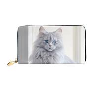 LHCVSFGW Leather Wallet for Women Men Bifold Wallet Ultra Slim Credit Card Holder Long Haired Cat Ladies Clutch Purse, Black, One Size