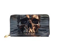 LHCVSFGW Leather Wallet for Women Men Bifold Wallet Ultra Slim Credit Card Holder Metal Skull Ladies Clutch Purse, Black, One Size