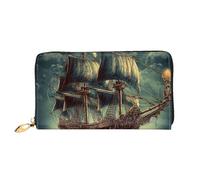 LHCVSFGW Leather Wallet for Women Men Bifold Wallet Ultra Slim Credit Card Holder Nautical Vintage Sailing Pirate Ship Ladies Clutch Purse, Black, One Size