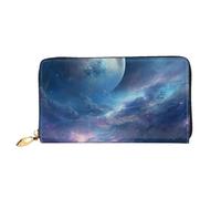 LHCVSFGW Leather Wallet for Women Men Bifold Wallet Ultra Slim Credit Card Holder Nebula and Moon Ladies Clutch Purse, Black, One Size