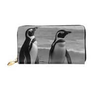 LHCVSFGW Leather Wallet for Women Men Bifold Wallet Ultra Slim Credit Card Holder Penguin Standing on the Beach Ladies Clutch Purse, Black, One Size