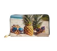 LHCVSFGW Leather Wallet for Women Men Bifold Wallet Ultra Slim Credit Card Holder Pineapple Fruit Sunglasses Sand Beach Ladies Clutch Purse, Black, One Size