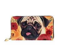 LHCVSFGW Leather Wallet for Women Men Bifold Wallet Ultra Slim Credit Card Holder Pug Flower Ladies Clutch Purse, Black, One Size