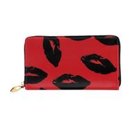 LHCVSFGW Leather Wallet for Women Men Bifold Wallet Ultra Slim Credit Card Holder Red and black lips Ladies Clutch Purse, Black, One Size
