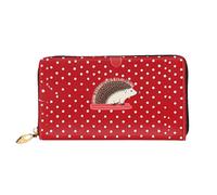 LHCVSFGW Leather Wallet for Women Men Bifold Wallet Ultra Slim Credit Card Holder Red polka dot hedgehog Ladies Clutch Purse, Black, One Size