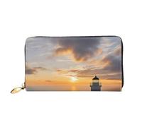 LHCVSFGW Leather Wallet for Women Men Bifold Wallet Ultra Slim Credit Card Holder Sea and Lighthouse Ladies Clutch Purse, Black, One Size
