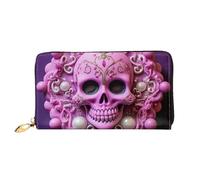 LHCVSFGW Leather Wallet for Women Men Bifold Wallet Ultra Slim Credit Card Holder Skull Ladies Clutch Purse, Black, One Size