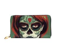 LHCVSFGW Leather Wallet for Women Men Bifold Wallet Ultra Slim Credit Card Holder Skull Makeup Ladies Clutch Purse, Black, One Size