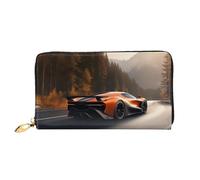 LHCVSFGW Leather Wallet for Women Men Bifold Wallet Ultra Slim Credit Card Holder Sports Car on the Road Ladies Clutch Purse, Black, One Size