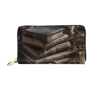 LHCVSFGW Leather Wallet for Women Men Bifold Wallet Ultra Slim Credit Card Holder Stack of Old Books Ladies Clutch Purse, Black, One Size