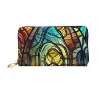 LHCVSFGW Leather Wallet for Women Men Bifold Wallet Ultra Slim Credit Card Holder Stained glass art Ladies Clutch Purse, Black, One Size