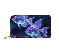 LHCVSFGW Leather Wallet for Women Men Bifold Wallet Ultra Slim Credit Card Holder Two Blue Fish Ladies Clutch Purse, Black, One Size