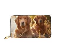 LHCVSFGW Leather Wallet for Women Men Bifold Wallet Ultra Slim Credit Card Holder Two Golden Retrievers Ladies Clutch Purse, Black, One Size