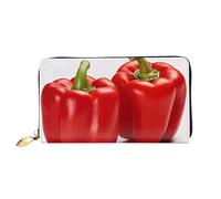 LHCVSFGW Leather Wallet for Women Men Bifold Wallet Ultra Slim Credit Card Holder Two Red Bell Peppers Ladies Clutch Purse, Black, One Size