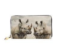 LHCVSFGW Leather Wallet for Women Men Bifold Wallet Ultra Slim Credit Card Holder Two Rhinos Ladies Clutch Purse, Black, One Size