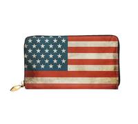 LHCVSFGW Leather Wallet for Women Men Bifold Wallet Ultra Slim Credit Card Holder Vintage American USA Flag Ladies Clutch Purse, Black, One Size
